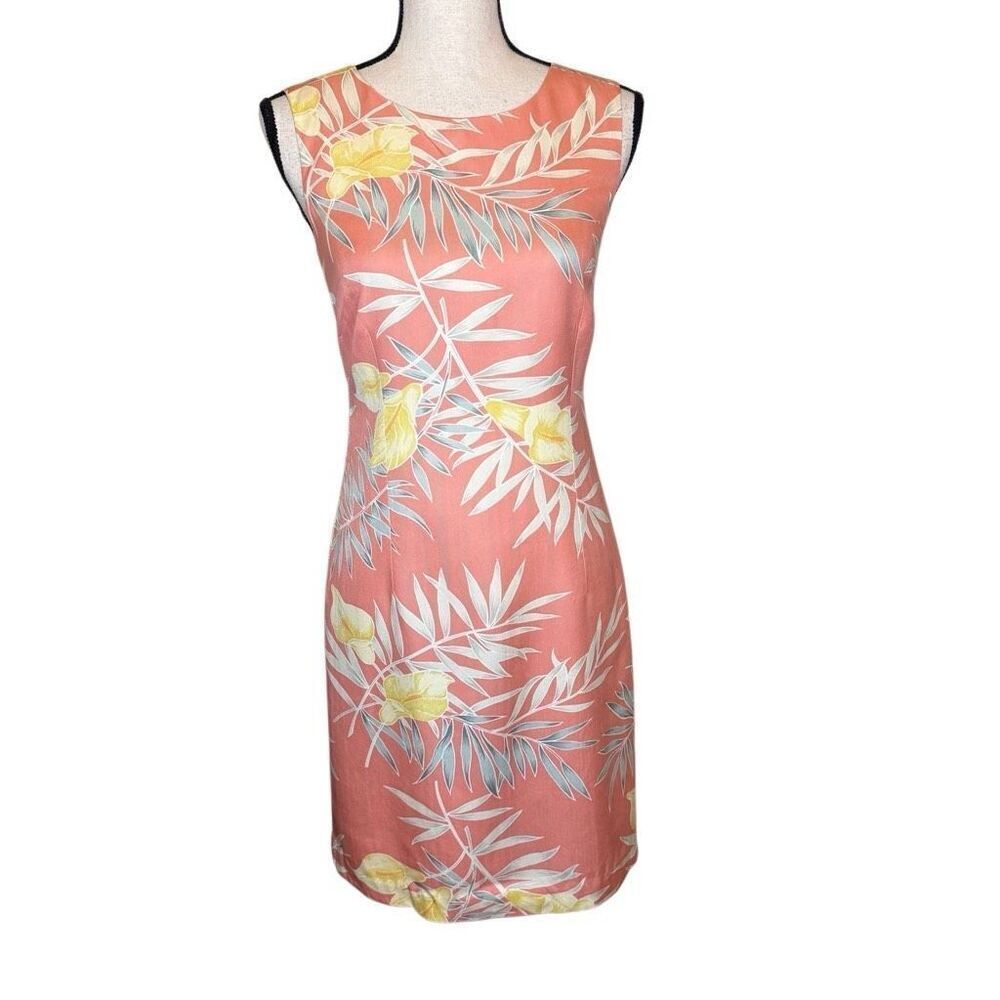 Vintage Tommy Bahama Coral Silk Coastal, Tropical Sheath Dress Size 4